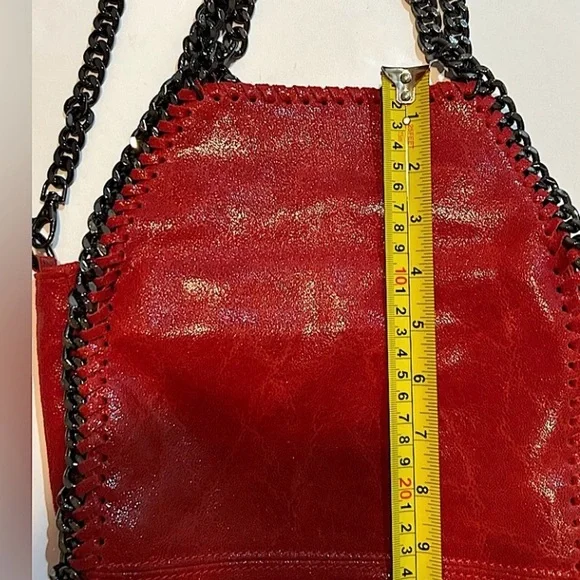 Italian Red Leather Chain Shoulder or Crossbody Bag Sofia designs Pewter Chain - Picture 11 of 16